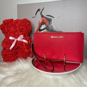 NWT 🏷️ Michael Kors Coral Reef Jet Set Travel Large Double Zip Wristlet